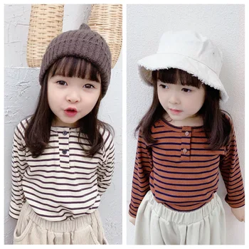 

Girl Kids Long Sleeve T-shirt Autumn Korean Fashion Cotton Stripe Tops for Baby Girl 2 3 4 5 6 Years Children's Casual T-shirts
