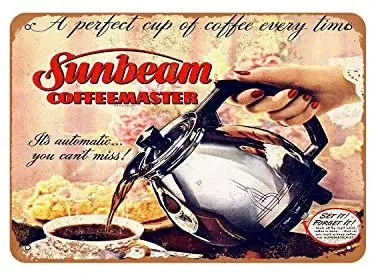 1948 Sunbeam Кофеварка винтажная металлическая вывеска декоративная 8x12 дюймов | Дом и