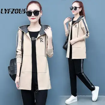 

Plus Size 3xl Women Tracksuit 3/2 Piece Set Casual Striped Sport Sets Long Hoodies +pants +tees 3piece Pants Sets Womens Outfits