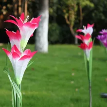 Горячая 2 шт. Водонепроницаемый 3 искусственная лилия цветы газон Солнечный свет сад открытый светодиодный светильник LSF99