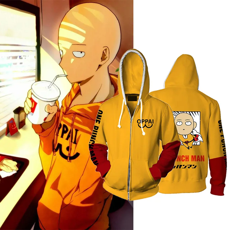 Японские Аниме One Punch Man толстовки Oppai 3D печатная куртка с капюшоном мужская