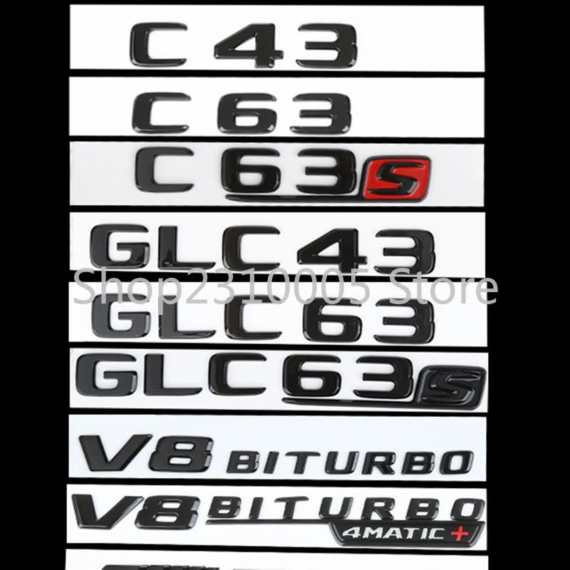 2017 Flat Letters Emblem C43 C55 C63 E63 E65 S63S G65 ML63 SL55 CLS63 GLC43 GLE63 V8 BITURBO TURBO 4MATIC+ for Mercedes AMG Rear |