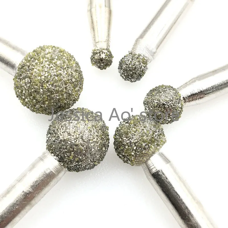 15pcs 5-12mm Stone Carving Diamond Grinding Bits Sphere Ball Shape Engraving Head Rotary Burrs Jade Mold Glass Carving Tool 10pcs 180mm 5mm needle files diamond carving craft tool metal glass stone polish file tools diy hand tool accessories