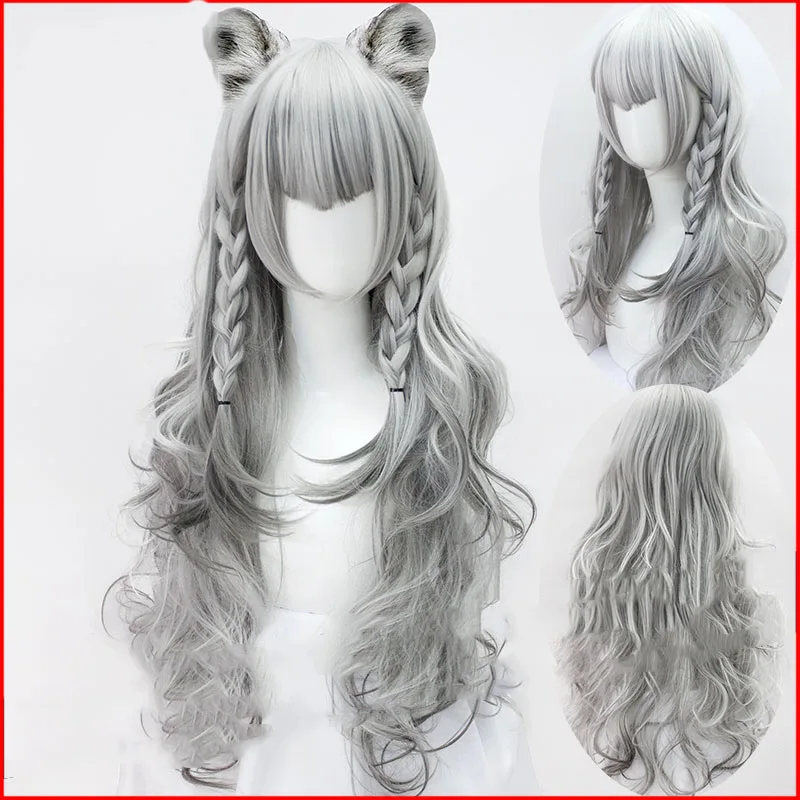 

LVHAN Arknights Cosplay wig Silver gray highlights gradually change color M bangs Anti-warping large wave high-temperature fiber