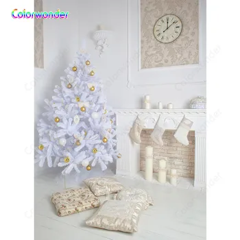 

Merry Christmas Modern Fireplace Christmas Tree Socks Photography Backdrop Photographic Backgrounds For Photo Studio Vinyl
