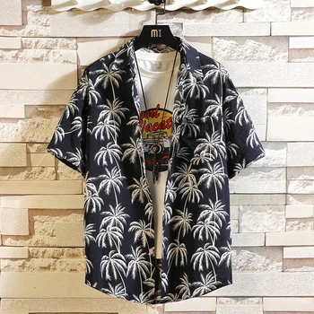 

2019 New beach shirt Mens Shirt colouded shirts Slim Fit Short Sleeve Floral Shirt Mens Clothing Trend Plus Size Mens