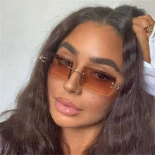

Vintage Rectangle Rimless Sunglasses Women Luxury Gradient Sun Glasses Female Shades Cutting Lens Brand Designer Oculos De Sol