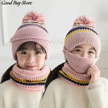 

Autumn Winter Knitted Hats For Women Fashion Keep Warm Breathable Wool Knitwear Set with Scarf Girls Teenagers Knit Hat Suit