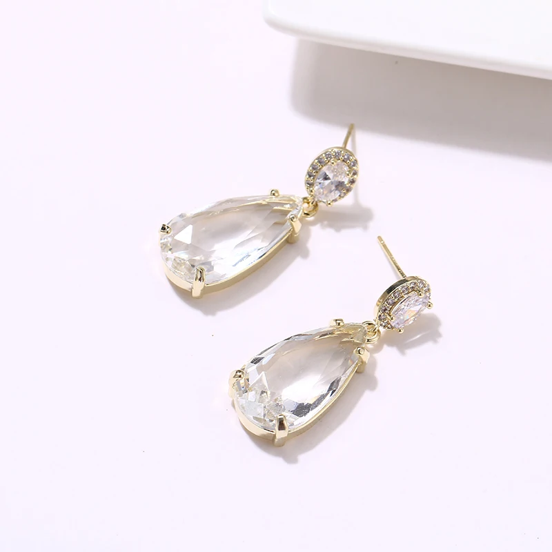 Yhpup модный бренд Bling AAA кубический цирконий висячие серьги капли воды Кристалл роскошные свадебные украшения массивные серьги S925
