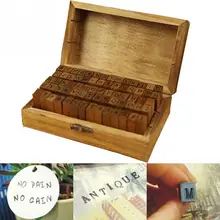 70 Uds Retro letra número artesanía sello DIY símbolo de madera Vintage alfabeto Set con caja de madera