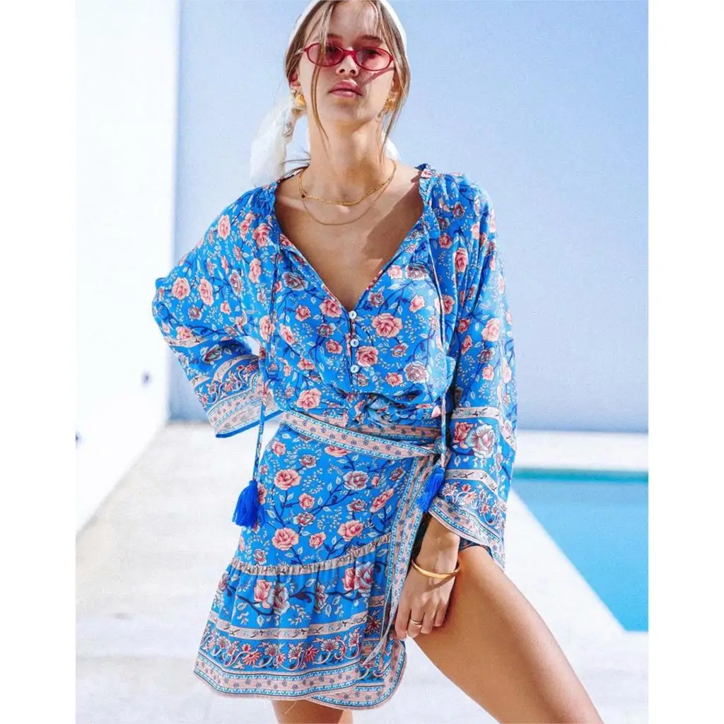 

Floral Gypsy Mini Skirt Women Summer High Waist Ruffles Slash Chic Skirts 2019 Boho Printed Vintage Beach Hippie Short Skirt