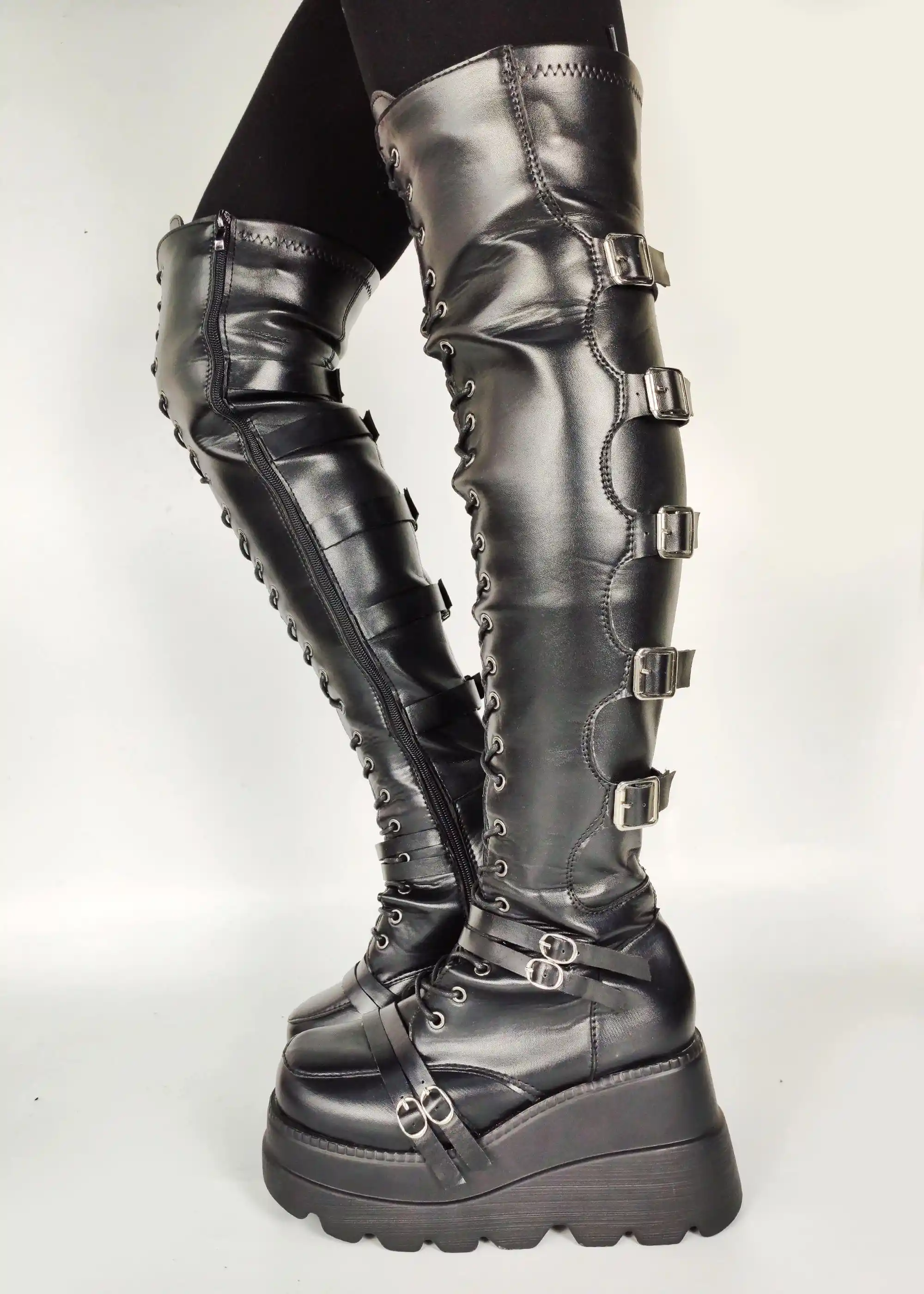 Femme Punk Cheville Bottes Haute Plate-forme Lacets Creepers Gothique Chaussures Escarpins Neuf