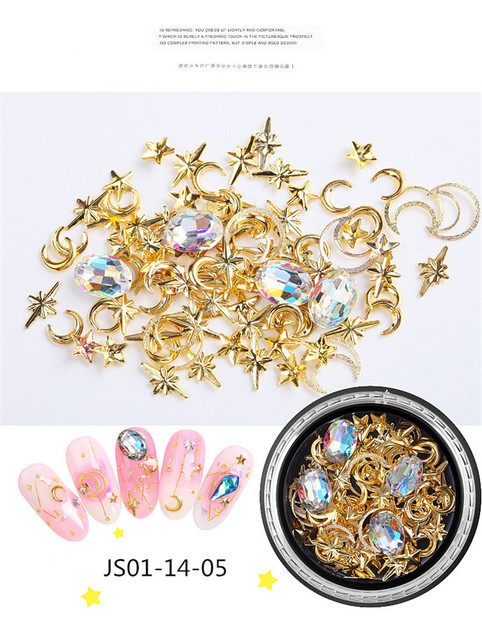 Nail Charm Rhinestone Star/Moon/Horizontal Line/Pearl/Water-Drop Mixed 9 Styles Golden Luxury Nails Decoration AccessoriesJS