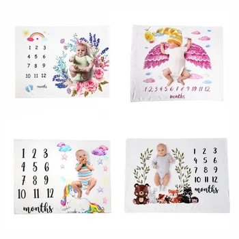 

Newborn Baby Milestone Blankets Infant Baby Monthly Photography Prop Background Blankets For Baby Girl Boy Floral Wings Frame