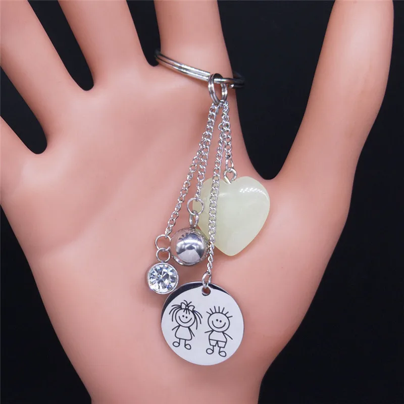 Boy and Girl Luminous Stainless Steel Couple Keychain for Women Silver Color Tassel Key Chain Jewelry llaveros lote K77803B | Украшения и