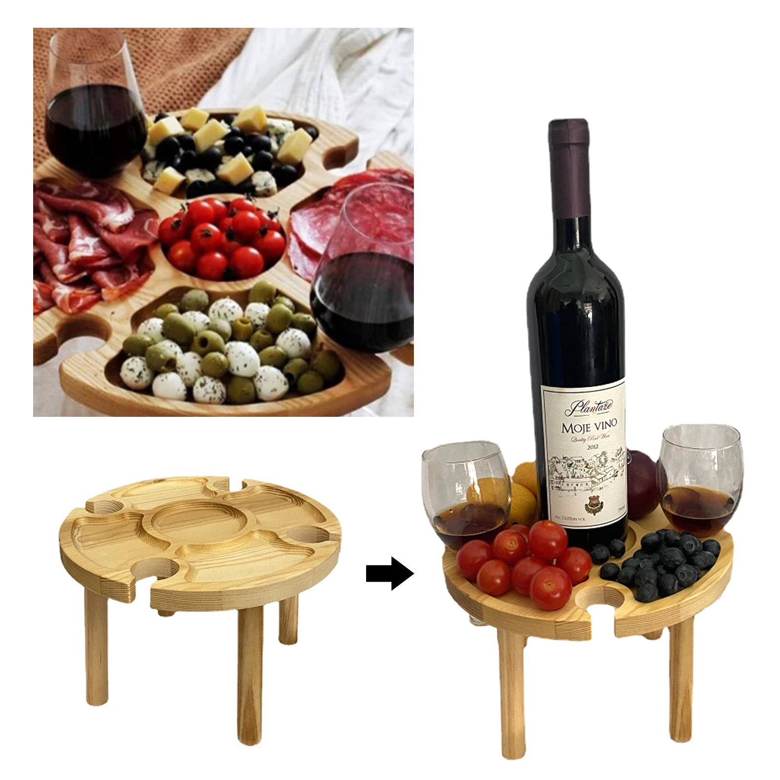 Outdoor Camping Wine Table And Champagne Picnic Portable Cooking With Bottle Four Glass Holders | Спорт и развлечения