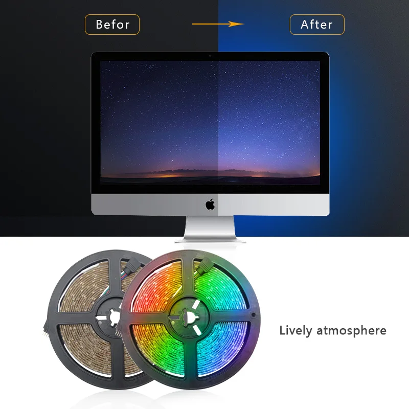 USB Светодиодная лента светильник RGB 2835 DC 5V приведенный в действие с подсветкой