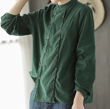 

Japan Mori Girl Round-collar Corduroy Cotton Shirt Women Blouse Loose Plus Size Tops Korean Fashion Clothing Female Casual Wear