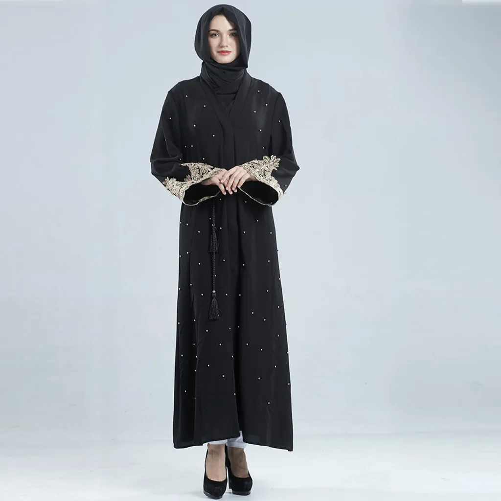 KANCOOLD Ramadan Muslim Women's Cardigan Robe Embroidered Handmade Beaded Dresses Beaded Women's Dress Abaya