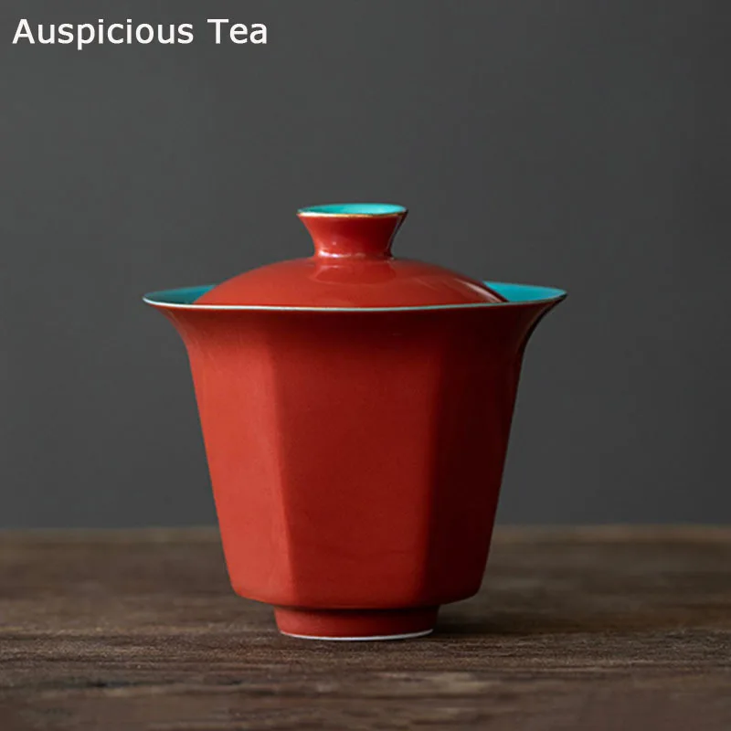 120ml Japanese Style Red Ceramic Covered Bowl Tea Cup Household Home