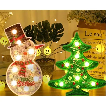 

New lamp Diamond Painting Night Light Christmas Tree Snowman DIY LED Cross Stitch Embroidery Special Shape Wedding Decoration