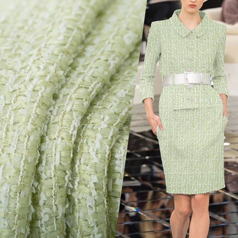 

Italy Light Green Tweed Fabric Garment Material Autumn Women Jacket Coat Sewing Cloth Tailor Textile