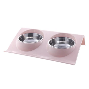 

Stainless Steel Double Pet Bowls Food Water Feeder For Dog Puppy Cats Pets Supplies Feeding Dishes Pink