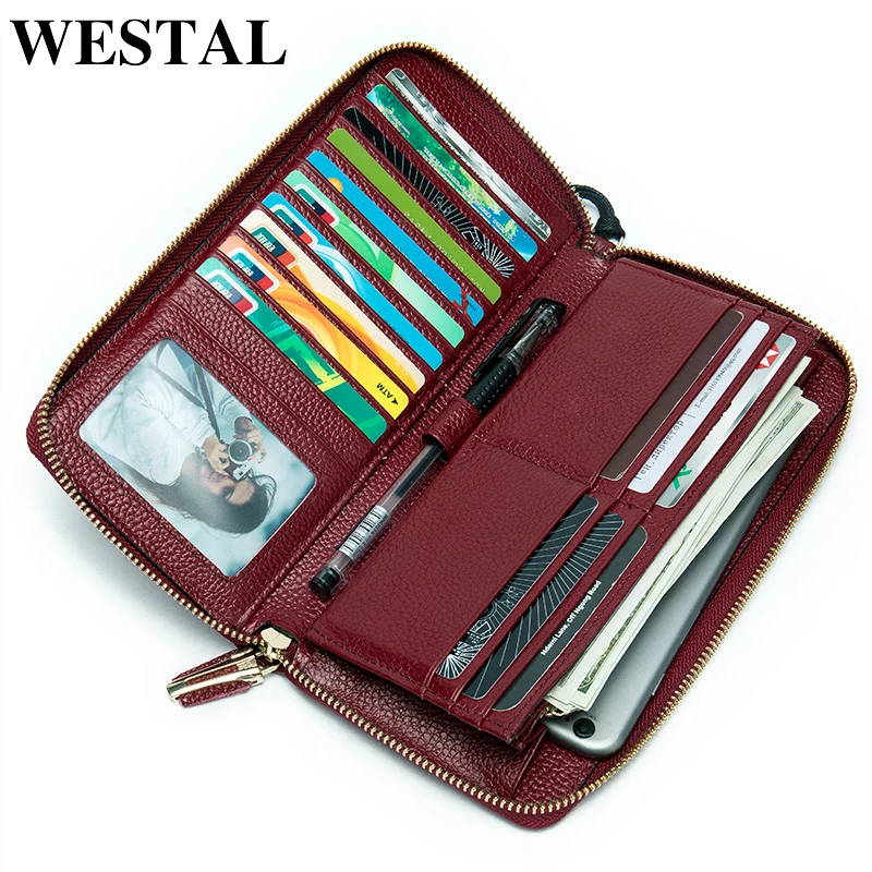 Женский кошелек WESTAL из натуральной кожи Дамский клатч удлиненный модный
