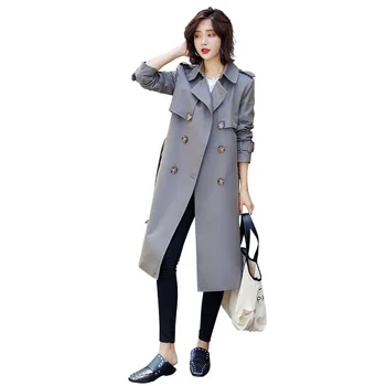 

Woman 2019 New Autumn Women Trench Coat Casual Windbreaker Double Breasted Chic Long Large Size With Belt Classic Slim Outwear