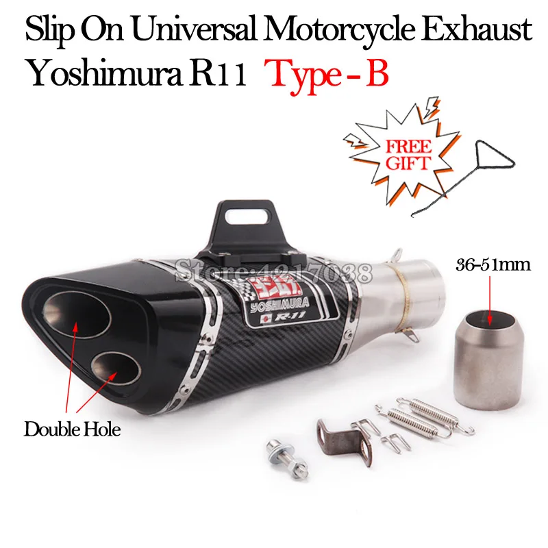 Слипоны Универсальный Yoshimura R11 Мотоцикл выхлопная труба Модифицированная Escape Moto 51 мм для R3 R6 S1000RR Ninjia400 ER6N Z900 CBR250RR - Цвет: Type-B