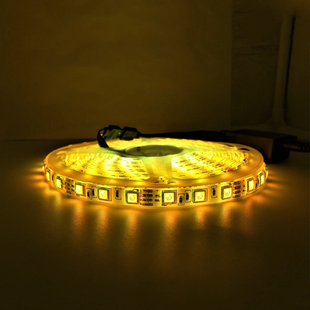 Yellow 5 м Светодиодная лента 5050 RGB 60 светодиодов 12 В постоянного тока Гибкая декоративная Водонепроницаемая RGB/белый/теплый белый/синий/зеленый/красный - Испускаемый цвет: Yellow