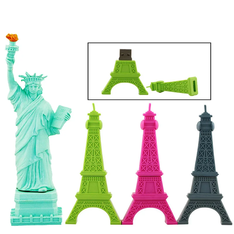 

Full Capacity USB Flash Drive Cartoon Eiffel Tower Statue of Liberty Shape Pen Drive Memory Stick Pendrive 4GB 8GB 32GB U Disk