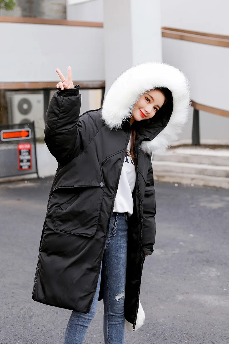 

2019 New Parka Womens Winter Coats Womans Long Cotton Casual Fur Hooded Jackets Warm Parkas Female Overcoat Coat Free shipping