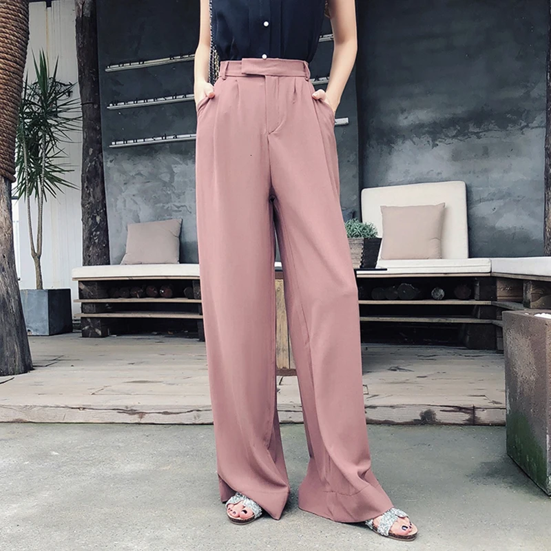CHICEVER Korean Style Solid Women's Wide Leg Pants High Waist Ruched Maxi Pants Female Autumn Fashion Casual Clothing New