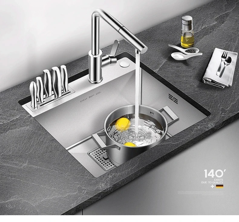 ASRAS 5045NG SUS304 Handmade Sink with Hidden Knife Shelf Nano Silver Kitchen Sink Stainless
