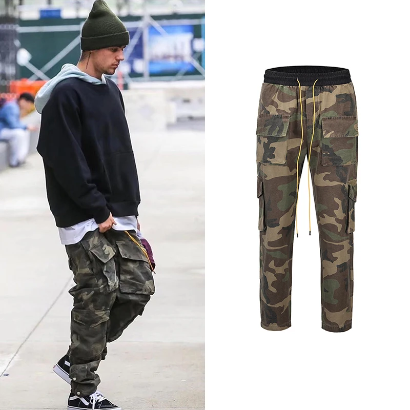 Men Retro Camo Military Amry Pants Outdoor Overall Casual Multi Pockets Trousers 