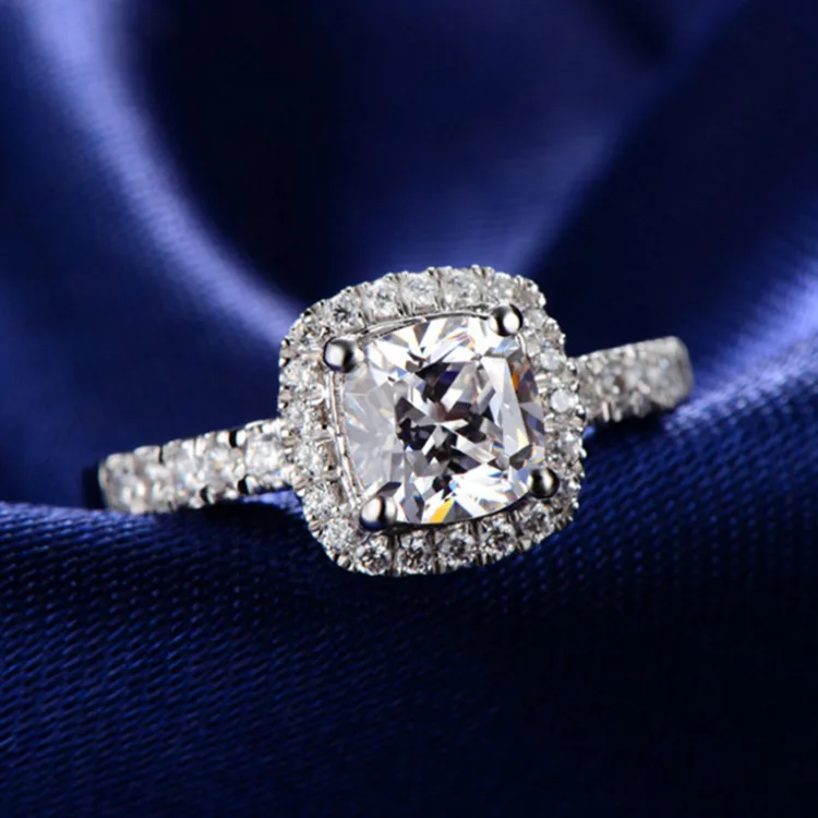 

925 Silver Korean-style Versatile Elegant Square Rhinestone Ring Adjustable Zircon Four Claws Diamond Ring Married WOMEN'S Ring