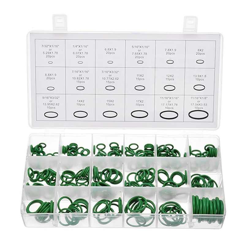 

270pcs R134A Car Airconditioning Seal Sealing Set A / C System Green Rubber O-Ring Washer Seals with Plactic Box Kit
