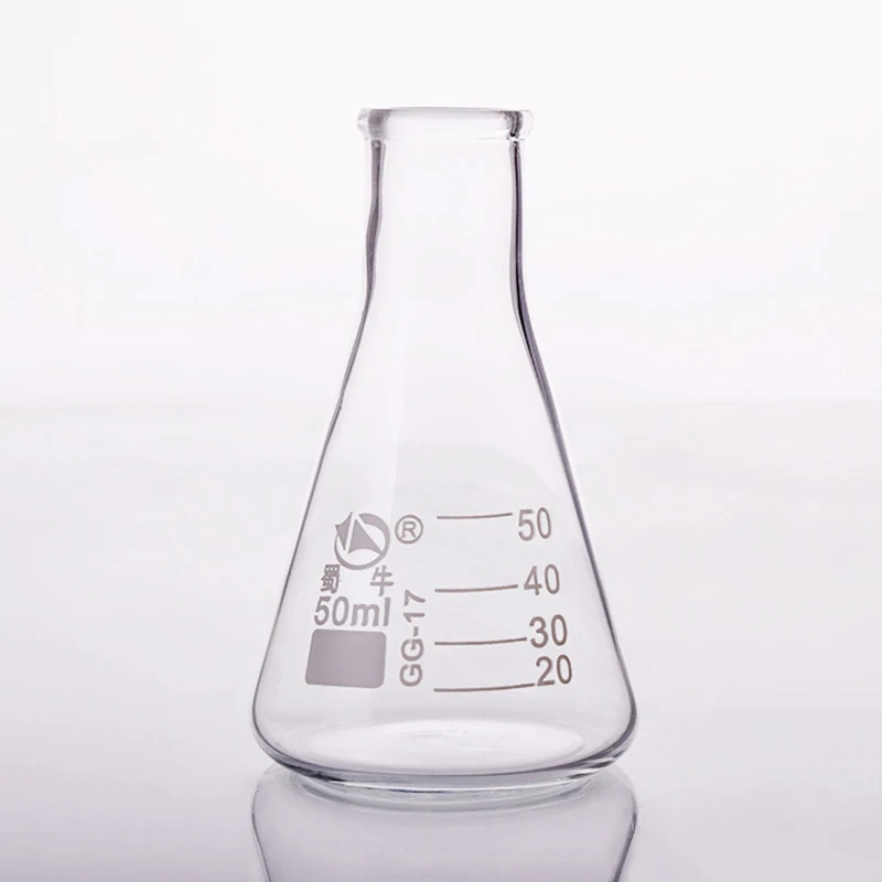 

3pcs Conical flask,Narrow neck with graduations,Capacity 50ml,Erlenmeyer flask with normal neck.