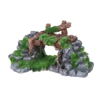 

1pc Aquarium Mountain Ornament Moss Green Bridge Cave Fish Tank Resin Fish Play Landscape Rockery for Fish Decoration