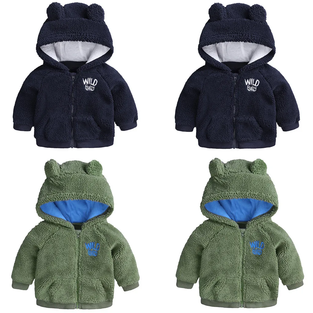 Куртка для новорожденных мальчиков Одежда для маленьких девочек теплое пальто с капюшоном и длинными рукавами с рисунком медведя и букв зимний костюм верхняя одежда для маленьких девочек