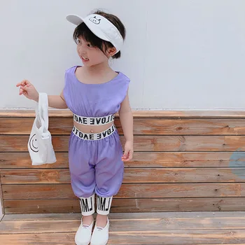 

2020 kids clothes girl children summer suit including sleeveless top+pant 2pcs per set