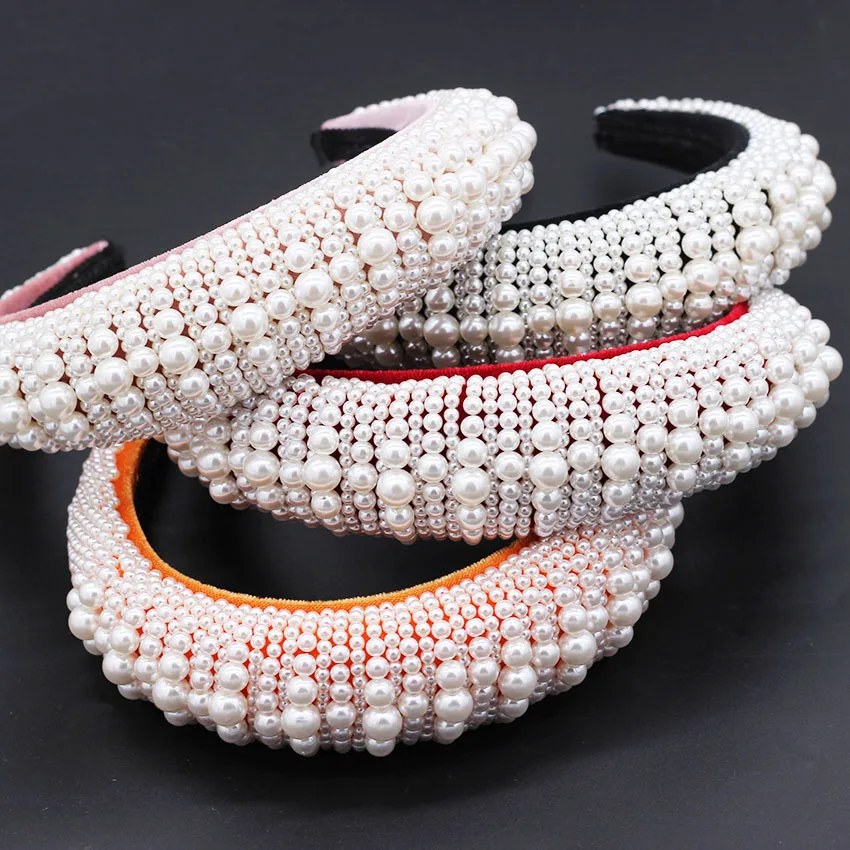 New Baroque Sponge Exaggerated Pearl Hand Sewn Headband Exaggerated personality dance party catwalk headband 647