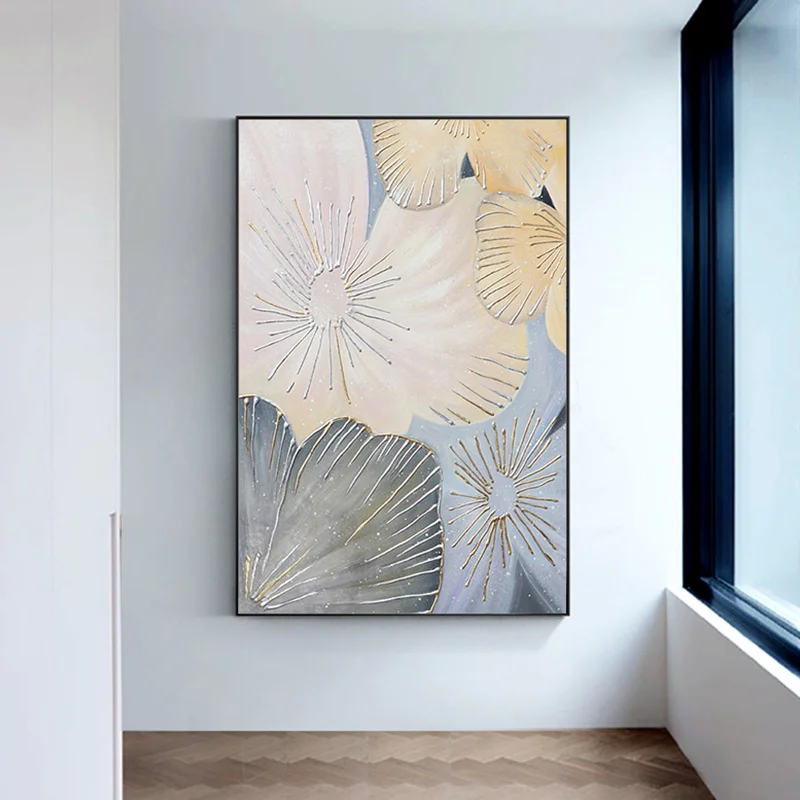 

Hand-painted Oil Painting Decorative Entrance Nordic Home Gold And Silver Foil Abstract Modern Paintings Aisle Corridor Light Lu