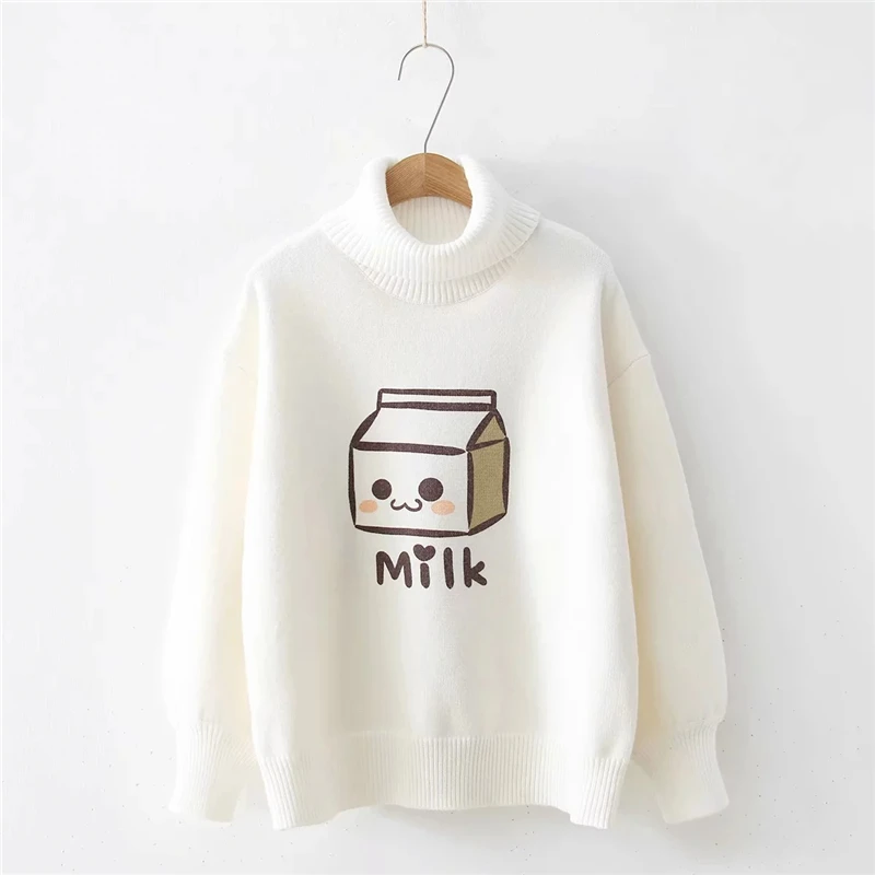 2021 winter new cartoon printed long-sleeved round neck loose sweater pullover mori girl | Женская одежда