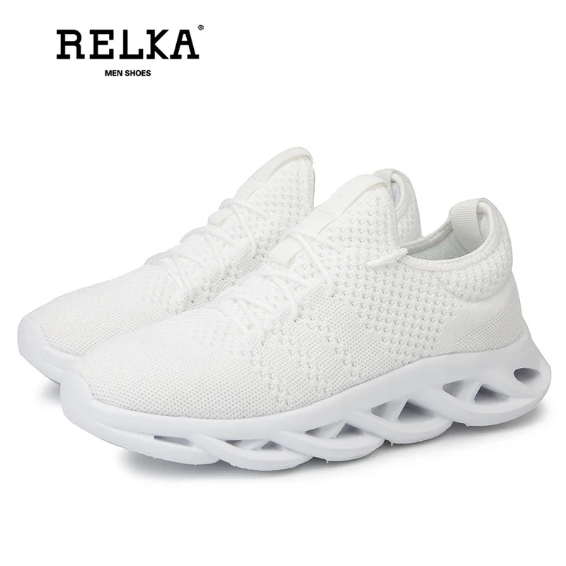 

RELKA New Fashion Fly Woven Men's Shoes Summer Mesh Breathable White Sneakers Casual Shock Absorption Running Shoes Mem Y15oo