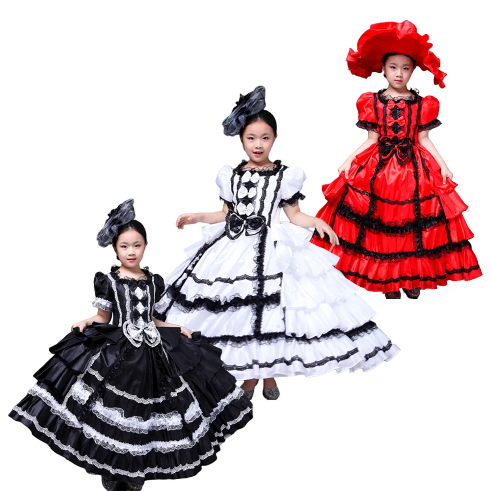 

Girls Victorian Marie Antoinette Evening Party Dress Medieval Appliques Masquerade Birthday Party Ball Gowns Costumes With Hat