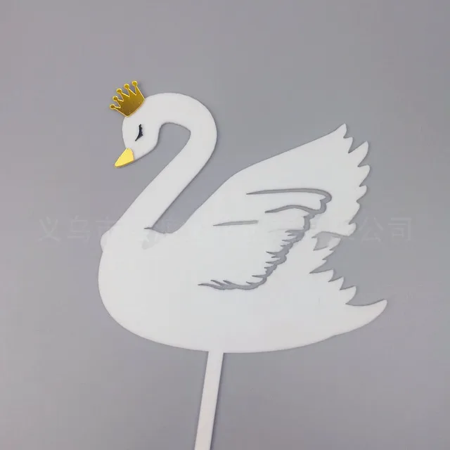 Ins Beautiful Swan Diy Birthday Cake Topper Crown White And black Swan Acrylic Cake Topper For Kids Birthday Cake Decorations cq143-1