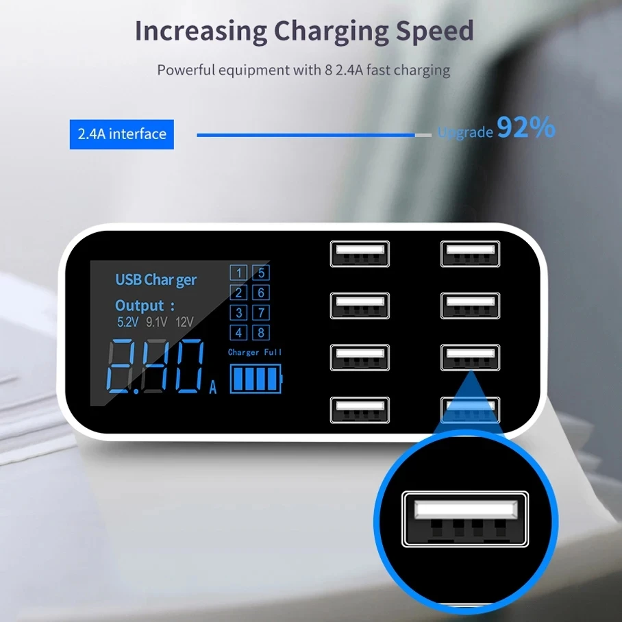 Автомобильное зарядное устройство AIXXCO 8 портов USB светодиодный цифровой дисплей