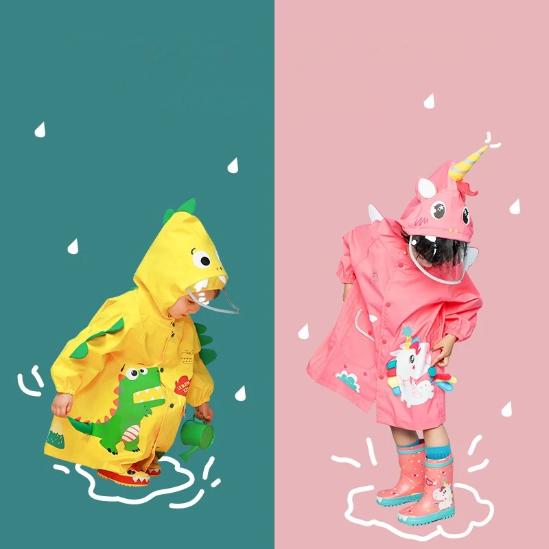 Children Thicken Waterproof Rainwear Kids 3D Solid Printing Rain Coat Unicorn Dinosaur Raincoat for Girls Boys Waterproof Poncho